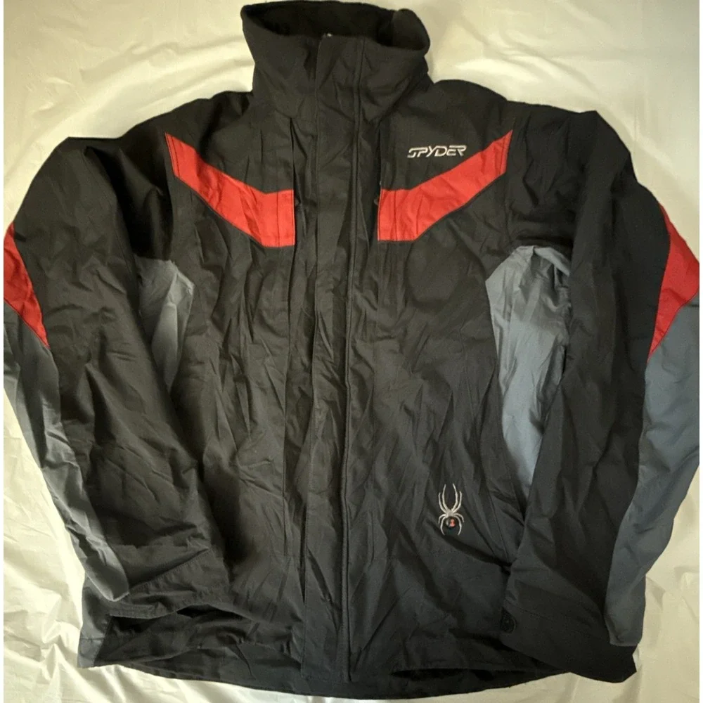 SPYDER Xscap Ski Jacket Mens M Black/Red Snowboard Shell Only No Hood READ
